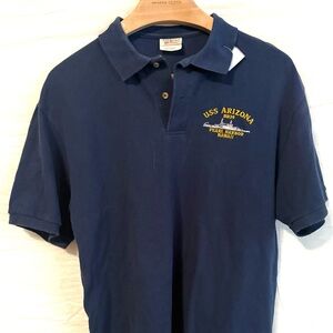 Pearl Harbor Uss Arizona Polo Shirt Men Large Blue Short Sleeve